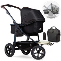 TFK mono 2 - Kombi Kinderwagen schwarz mit Luftrad 2023 Set Wickeltasche Regenschutz